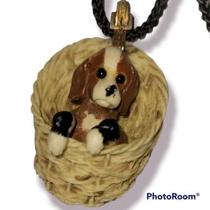 Vintage 1960s Razza Beagle Puppy in a basket Resin Pendant